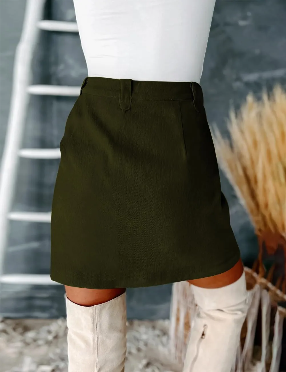 Pasgreson Women's Cargo Skirt Mini High Waist Side Slit Bodycon Y2k Denim Short Skirts