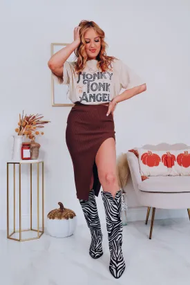 Selah Side Slit Midi Skirt - Brown