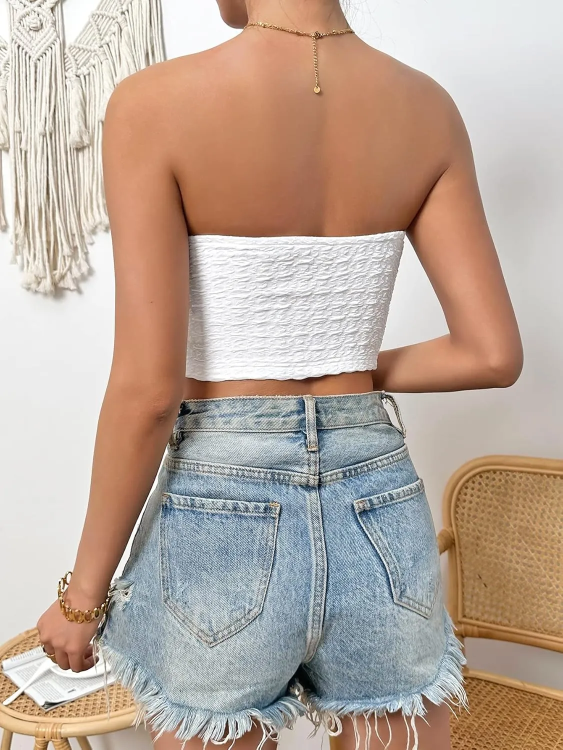 SweatyRocks Women's Casual Sleeveless Smocked Bandeau Top Strapless Slim Fit Crop Tube Tops