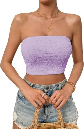 SweatyRocks Women's Casual Sleeveless Smocked Bandeau Top Strapless Slim Fit Crop Tube Tops