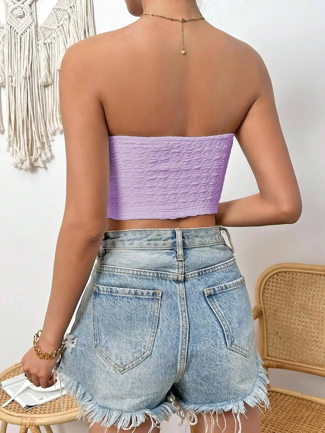 SweatyRocks Women's Casual Sleeveless Smocked Bandeau Top Strapless Slim Fit Crop Tube Tops