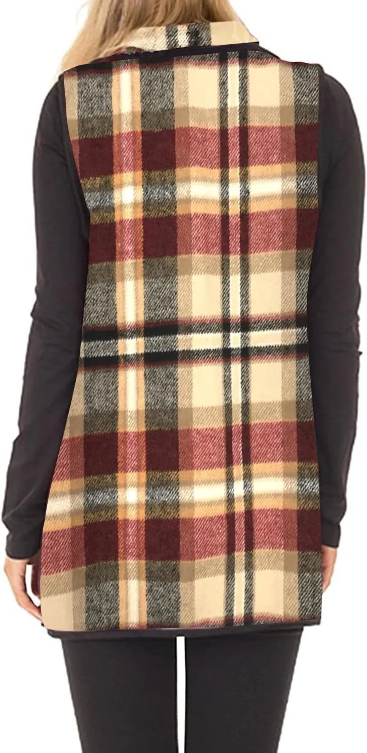 Unidear Womens Buffalo Plaid Vest Casual Lapel Open Front Sleeveless Cardigan Jacket Coat with Pockets