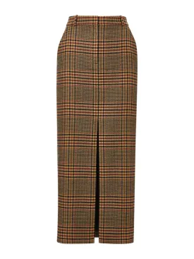 Veronica Beard Maxine Plaid Maxi Skirt in Camel/Black
