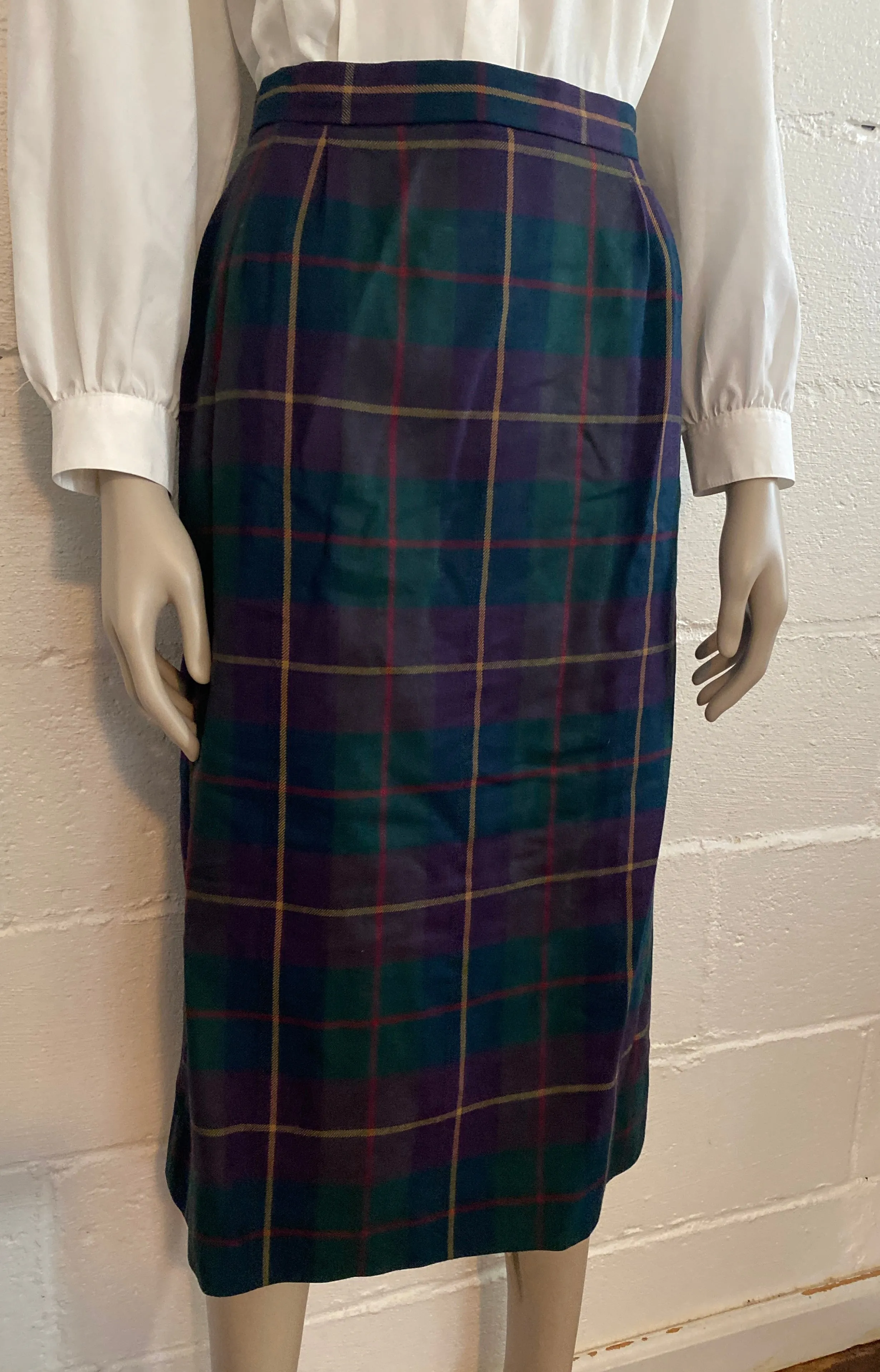 Vintage Jones New York 100% Pure Wool Plaid High Waist Skirt Sz 14 Pockets