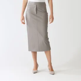 Visone Faux Leather Pencil Midi Skirt