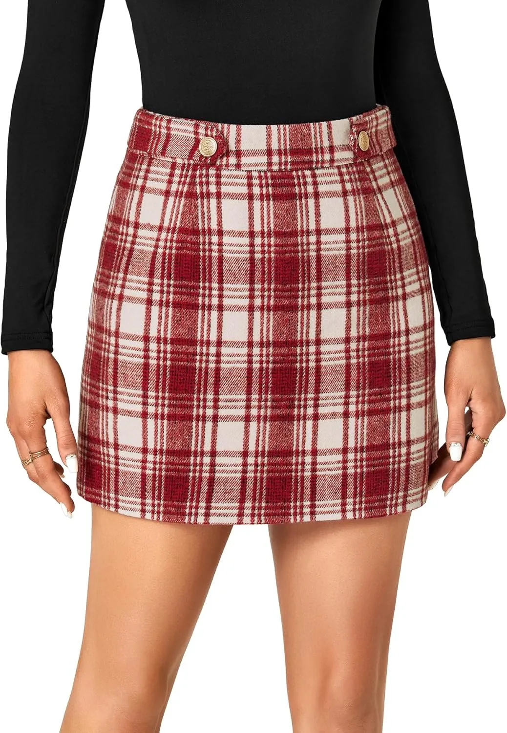 Vrtige Women's Plaid Skirt Casual High Waist Zipper Pencil Bodycon Mini Skirt