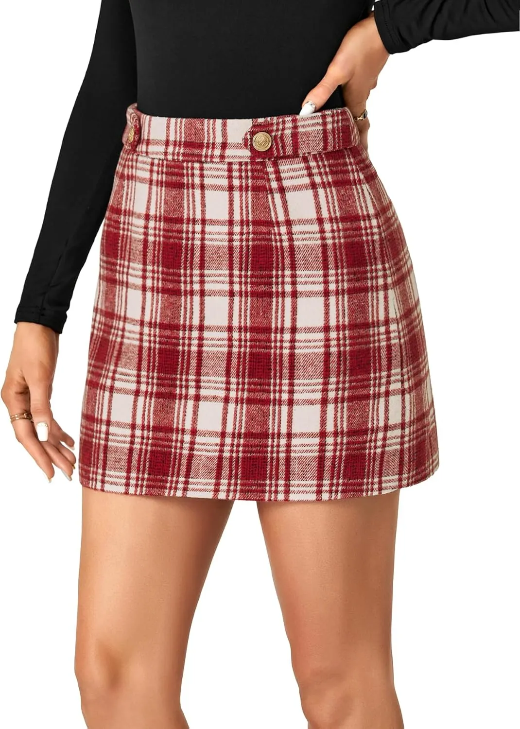 Vrtige Women's Plaid Skirt Casual High Waist Zipper Pencil Bodycon Mini Skirt