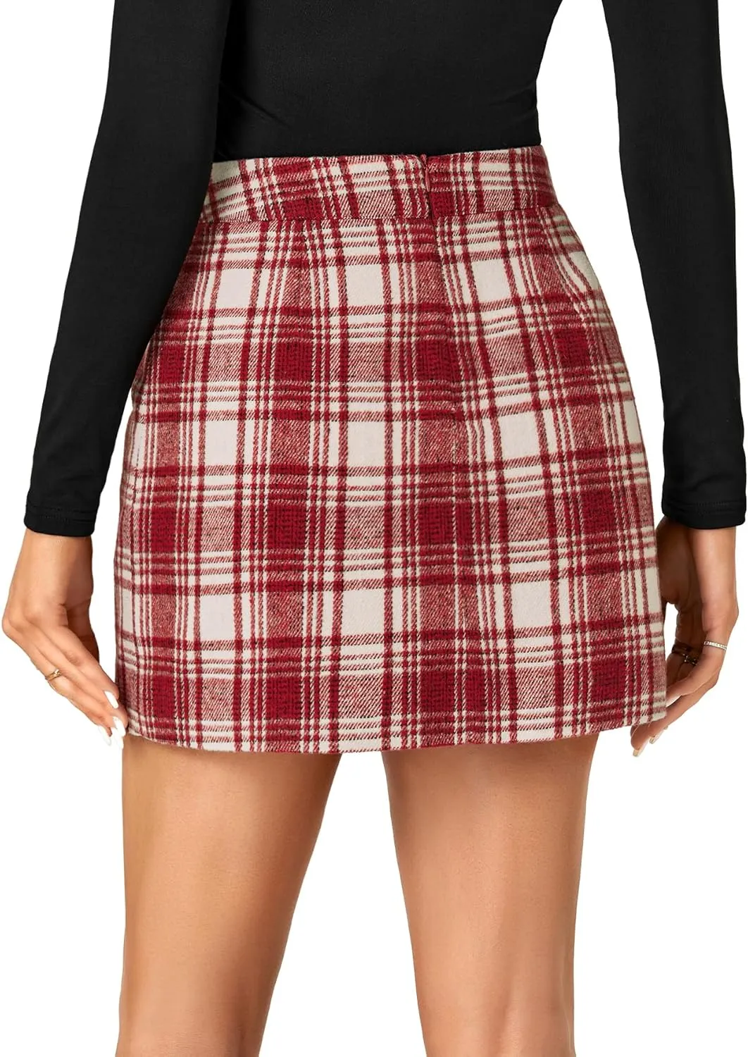 Vrtige Women's Plaid Skirt Casual High Waist Zipper Pencil Bodycon Mini Skirt