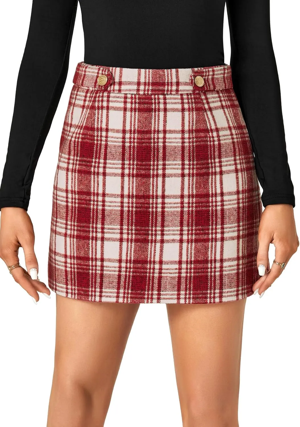 Vrtige Women's Plaid Skirt Casual High Waist Zipper Pencil Bodycon Mini Skirt