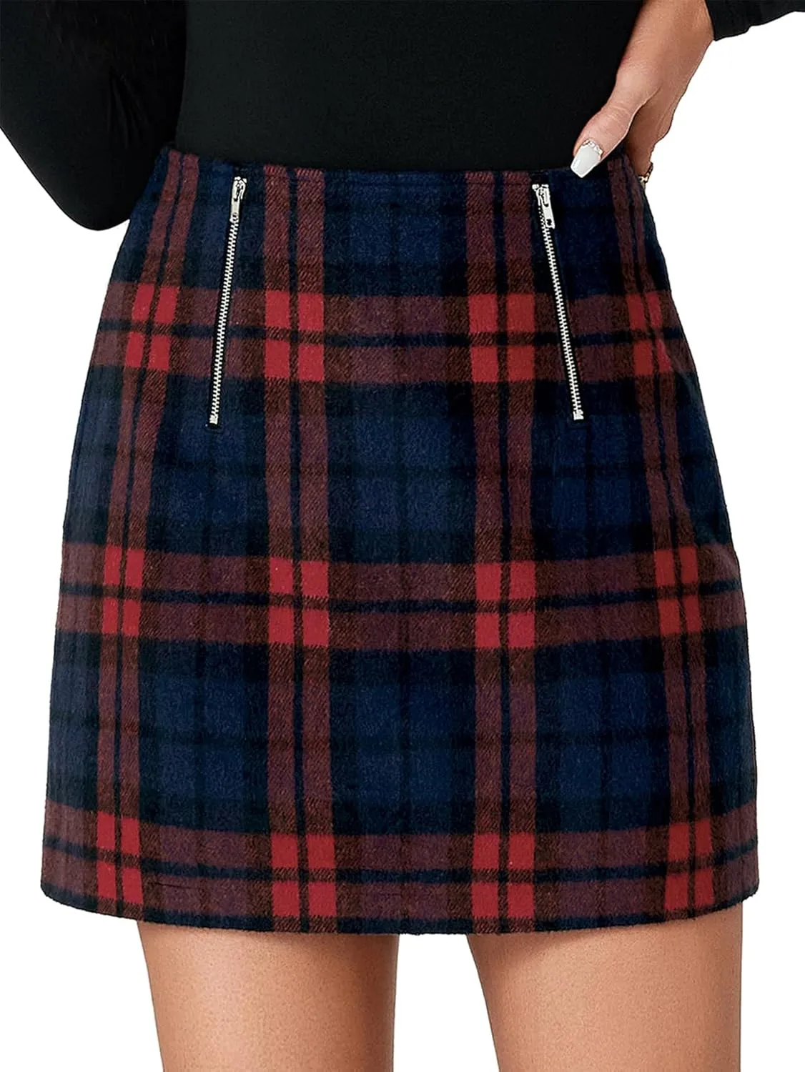 Vrtige Women's Plaid Skirt for Women High Waist A Line Fall Bodycon Pencil Mini Skirt