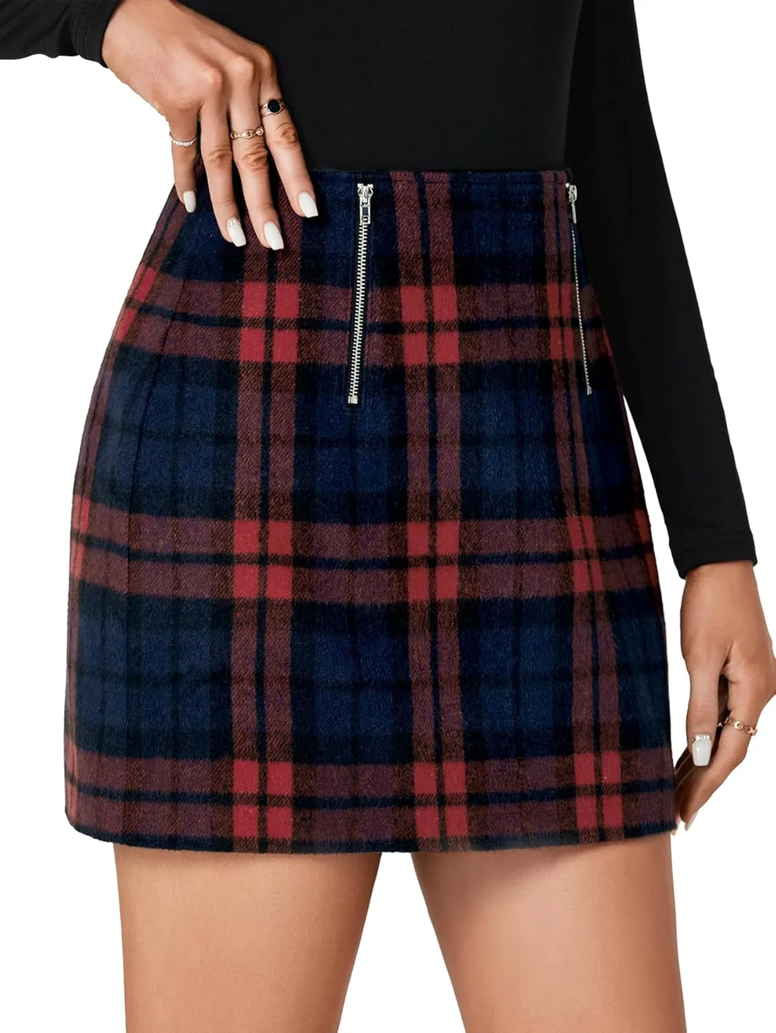 Vrtige Women's Plaid Skirt for Women High Waist A Line Fall Bodycon Pencil Mini Skirt