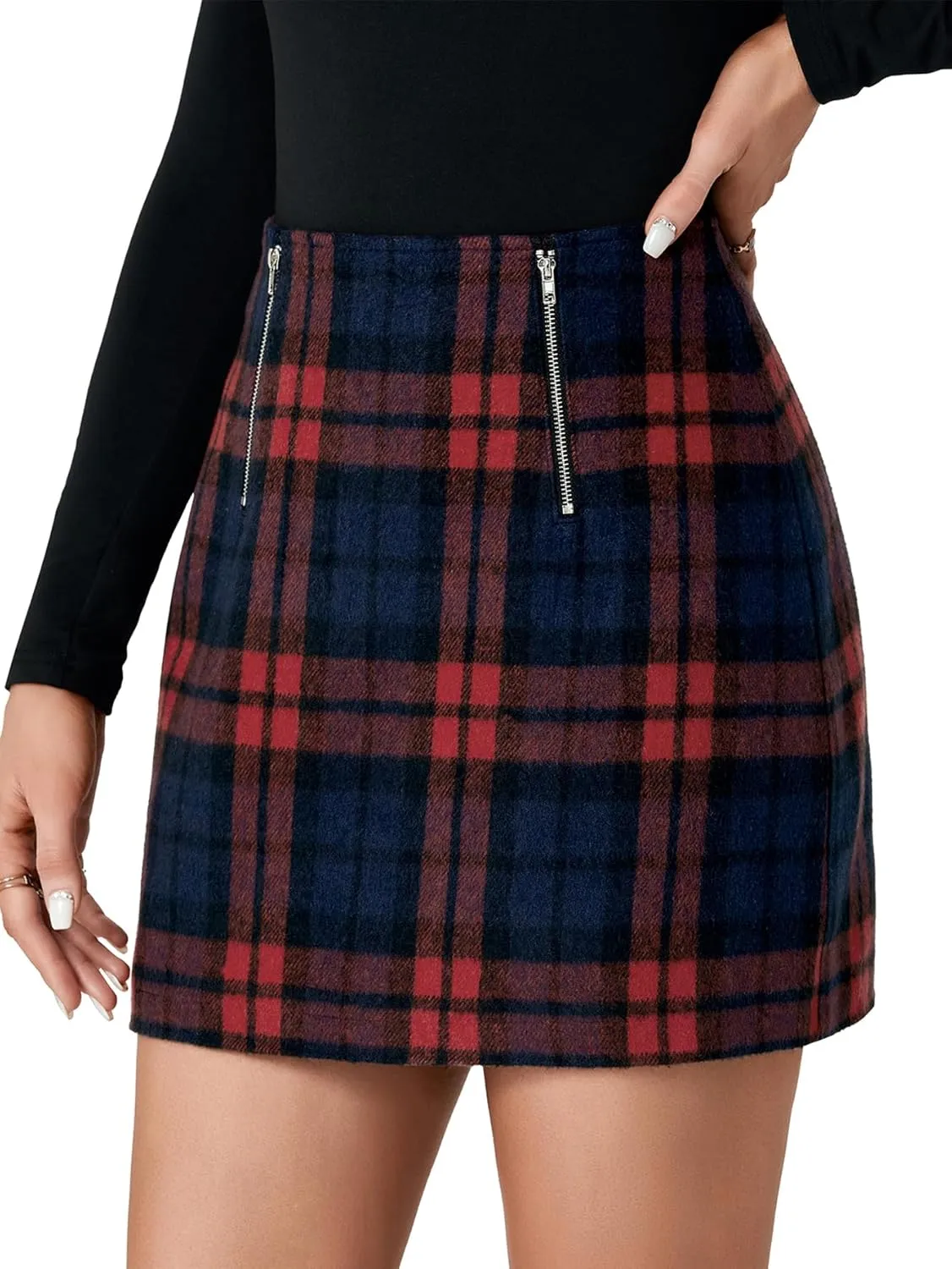 Vrtige Women's Plaid Skirt for Women High Waist A Line Fall Bodycon Pencil Mini Skirt