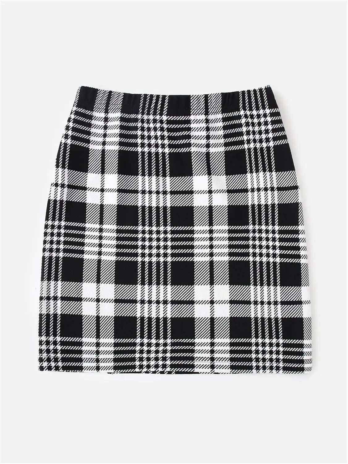 WDIRARA Women's Plaid Print Slit Hem Mini Pencil Skirt High Waist Bodycon Short Skirts
