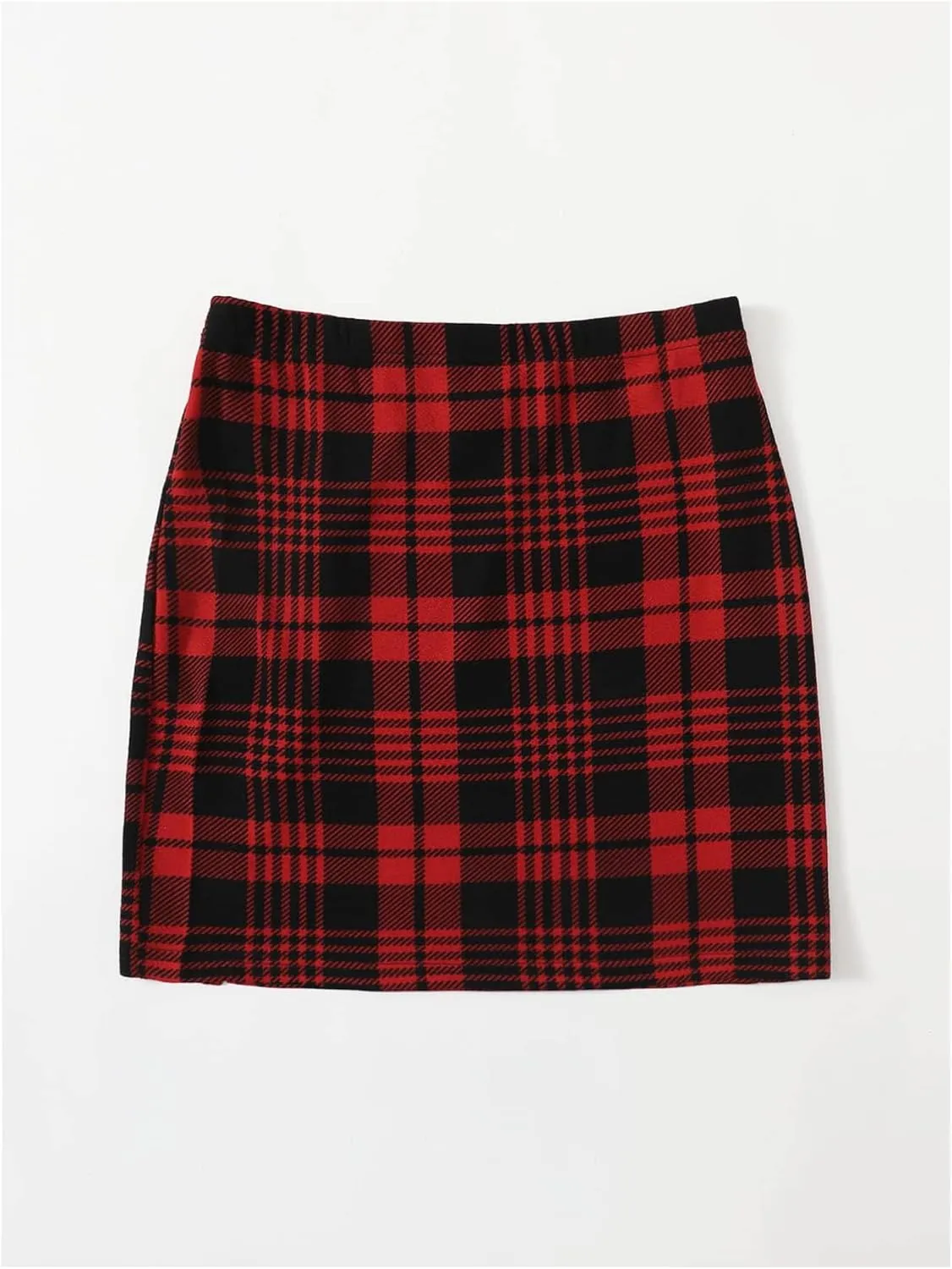 WDIRARA Women's Plaid Print Slit Hem Mini Pencil Skirt High Waist Bodycon Short Skirts