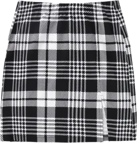 WDIRARA Women's Plaid Print Slit Hem Mini Pencil Skirt High Waist Bodycon Short Skirts