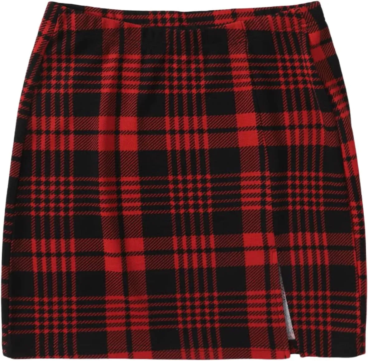 WDIRARA Women's Plaid Print Slit Hem Mini Pencil Skirt High Waist Bodycon Short Skirts