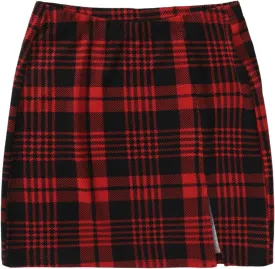 WDIRARA Women's Plaid Print Slit Hem Mini Pencil Skirt High Waist Bodycon Short Skirts