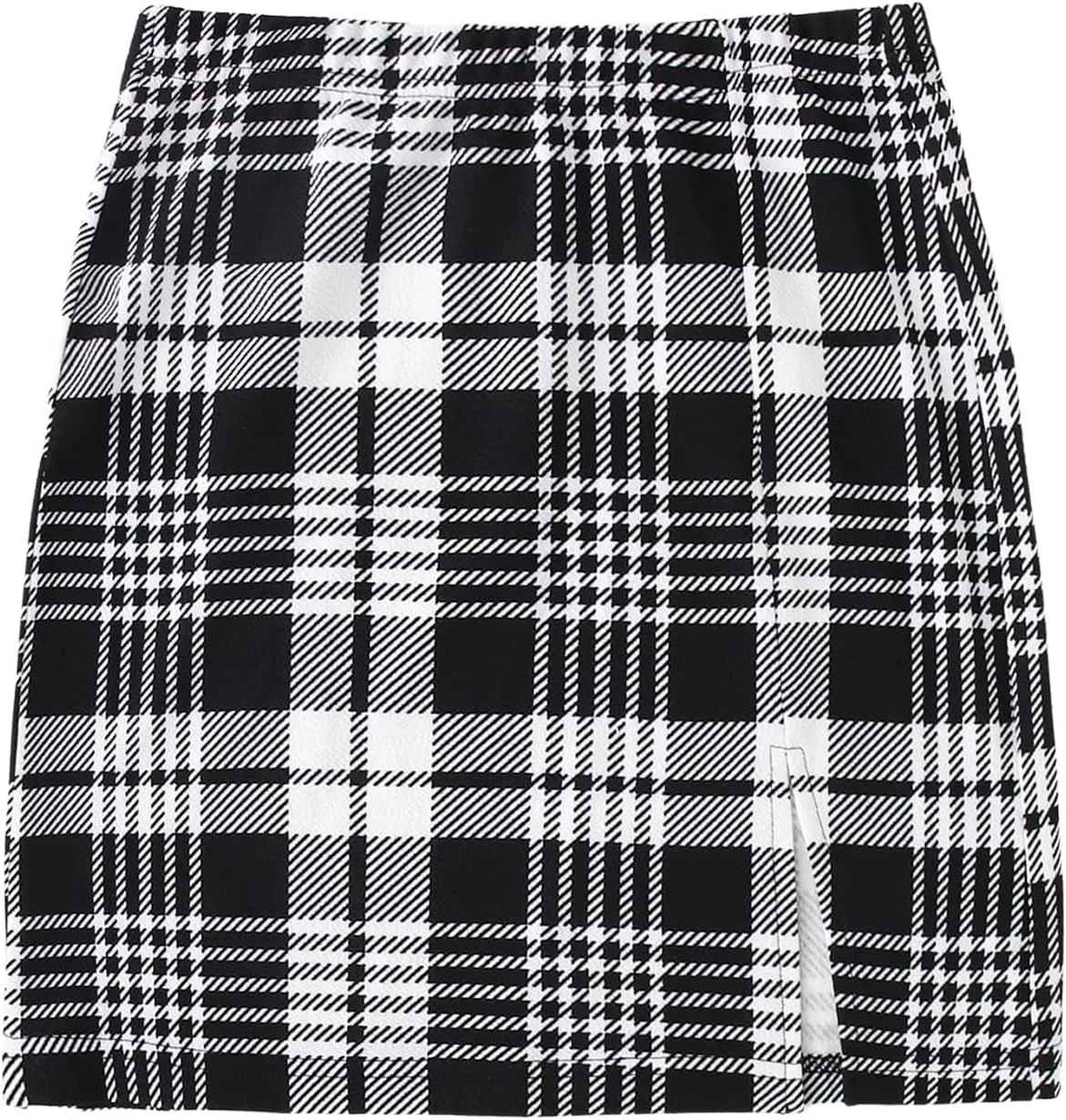 WDIRARA Women's Plaid Print Slit Hem Mini Pencil Skirt High Waist Bodycon Short Skirts