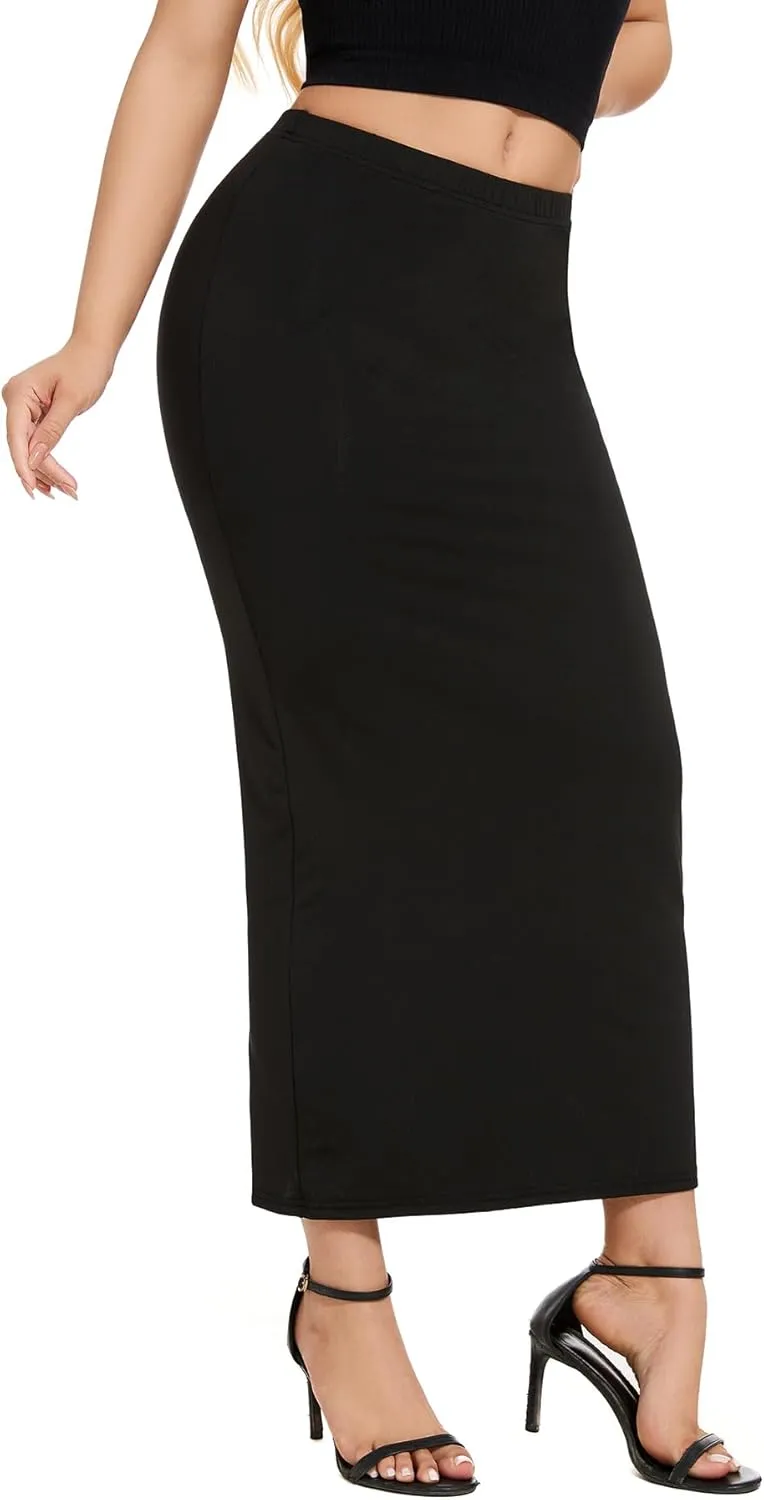 Women's Casual Back Split Maxi Skirts High Waist Leopard Print Bodycon Pencil Long Skirt