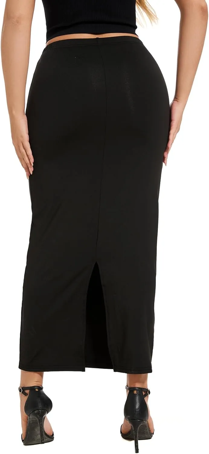 Women's Casual Back Split Maxi Skirts High Waist Leopard Print Bodycon Pencil Long Skirt