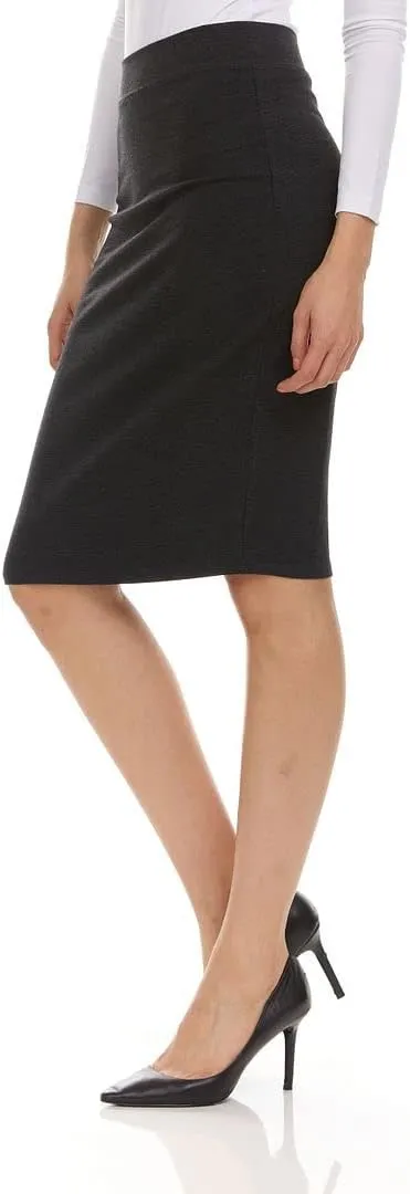 Womens Cotton Stretch Pencil Skirt - Elastic Waist Office Skirt Knee & Below Knee Lengths
