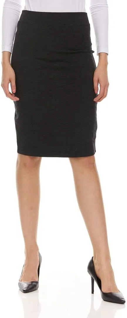 Womens Cotton Stretch Pencil Skirt - Elastic Waist Office Skirt Knee & Below Knee Lengths