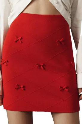 Women's Mini Skirt High Waist A-Line Stretch Knit Slim Fit Pencil Solid Skirts Cute Bow Front Skirt