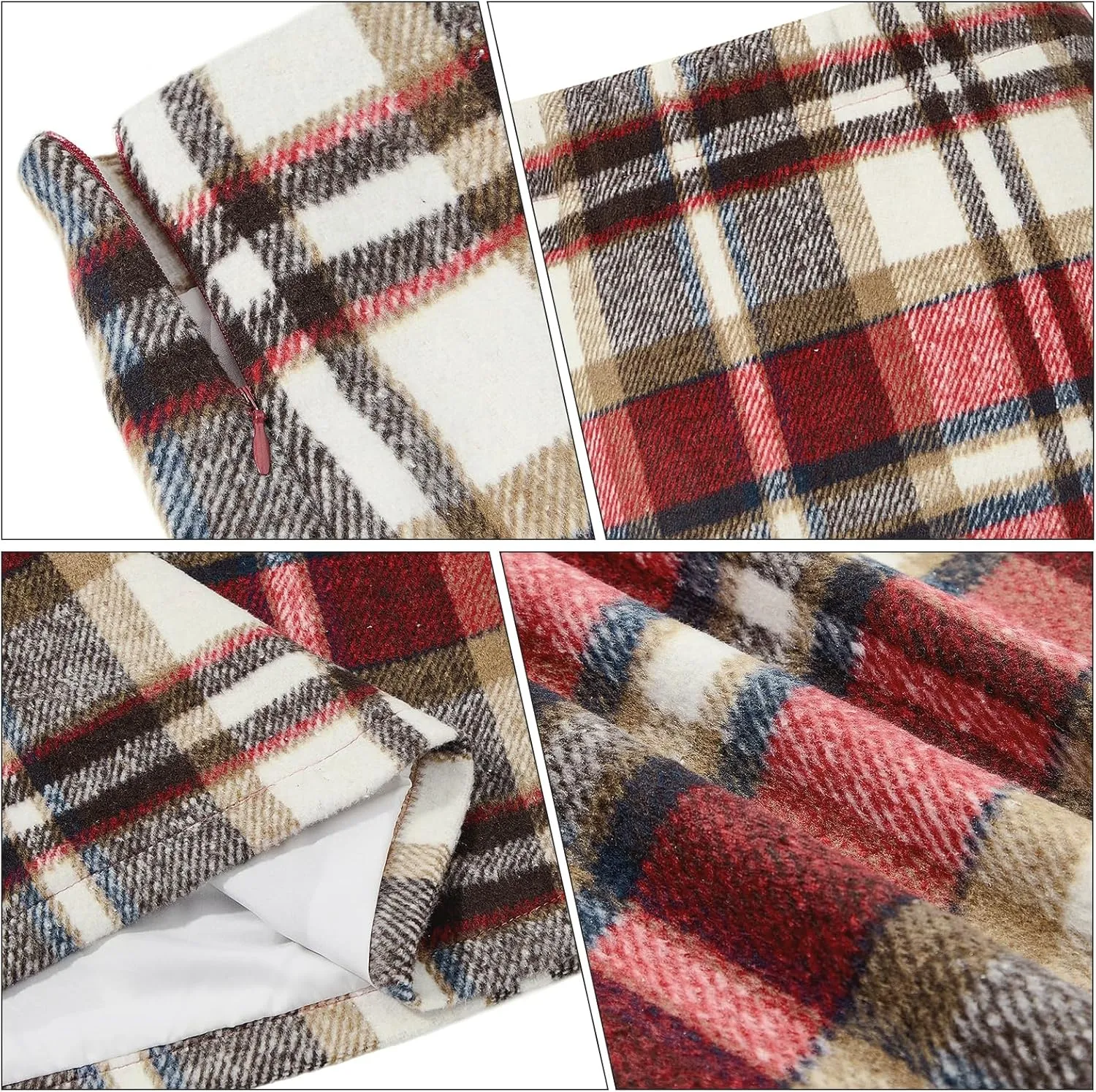 Womens Plaid Skirts High Waist Pencil Skirt Bodycon Mini Skirt Fall Winter Outfits for Women