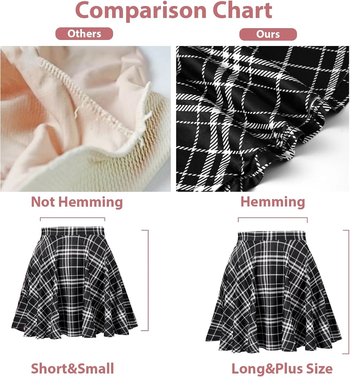 Women's Plus Size Mini Plaid Skirt- Basic High Waisted Flared Casual Stretchy Pleated Skater Skirts