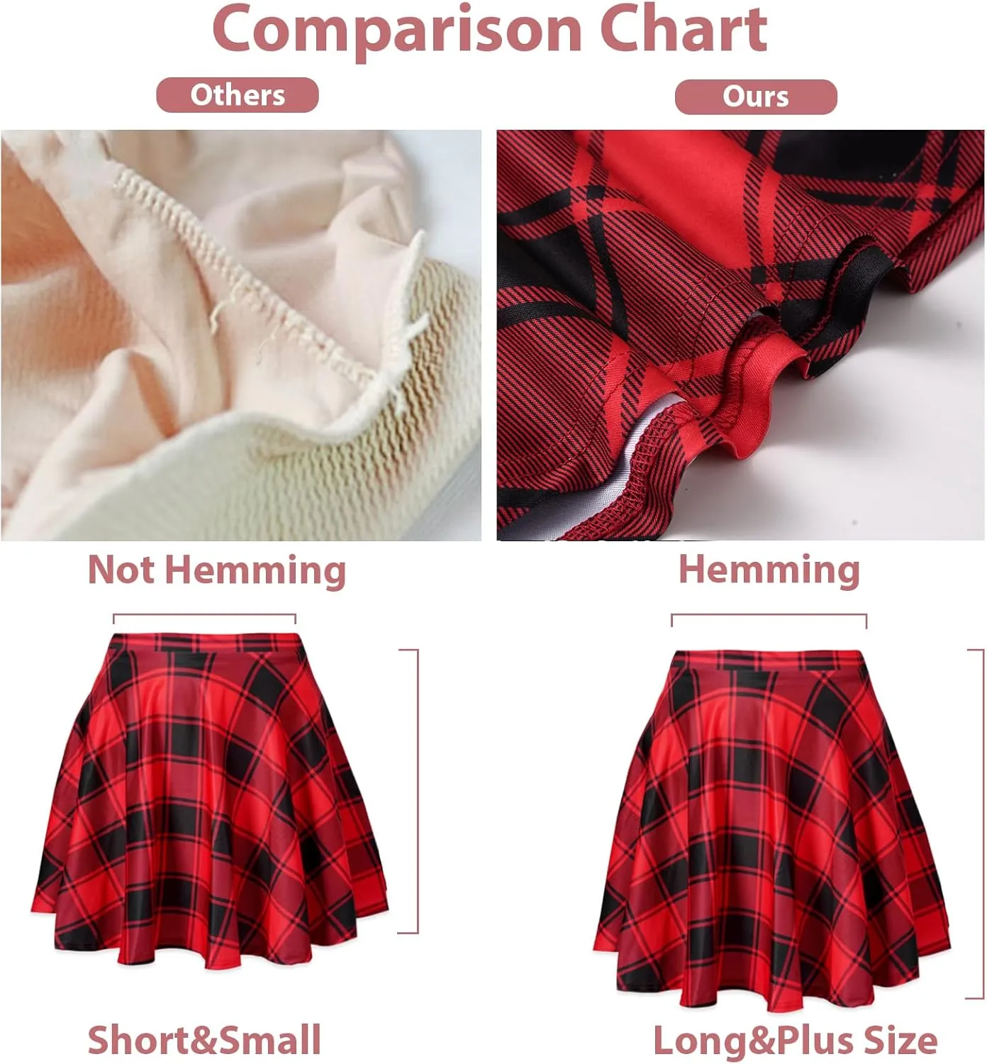 Women's Plus Size Mini Plaid Skirt- Basic High Waisted Flared Casual Stretchy Pleated Skater Skirts