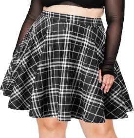 Women's Plus Size Mini Plaid Skirt- Basic High Waisted Flared Casual Stretchy Pleated Skater Skirts