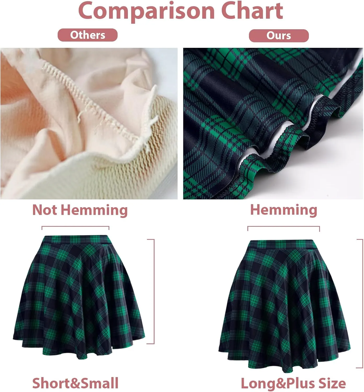 Women's Plus Size Mini Plaid Skirt- Basic High Waisted Flared Casual Stretchy Pleated Skater Skirts