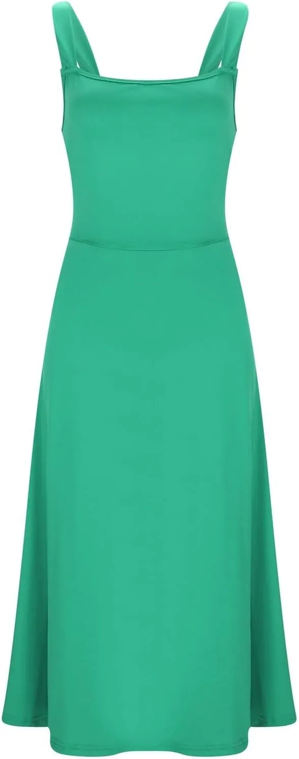 Women's Solid Color Thick Shoulder Strap Slim Fit Lace Up Waist Dress Casual Skirt Womens Beach Maxi