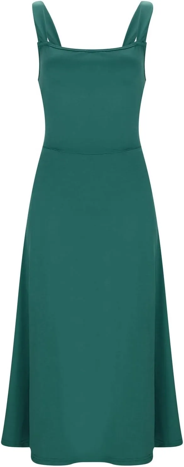 Women's Solid Color Thick Shoulder Strap Slim Fit Lace Up Waist Dress Casual Skirt Womens Beach Maxi