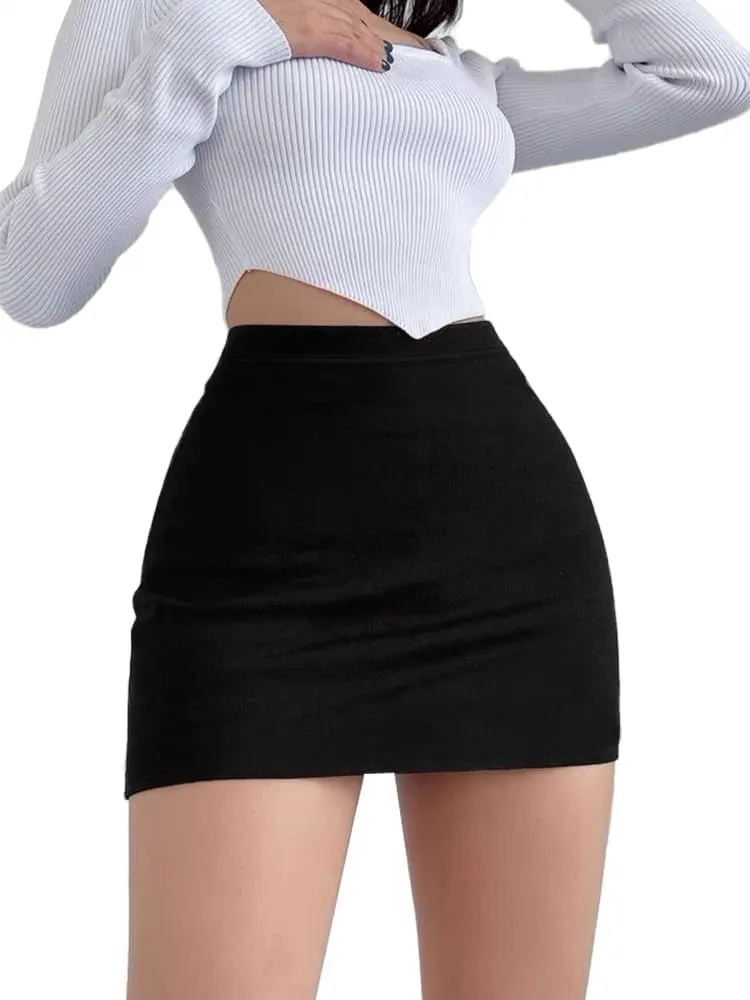 YFANG Women's Elastic High Waist Bodycon Business Mini Skirt Slim Fit Office Pencil Short Skirt